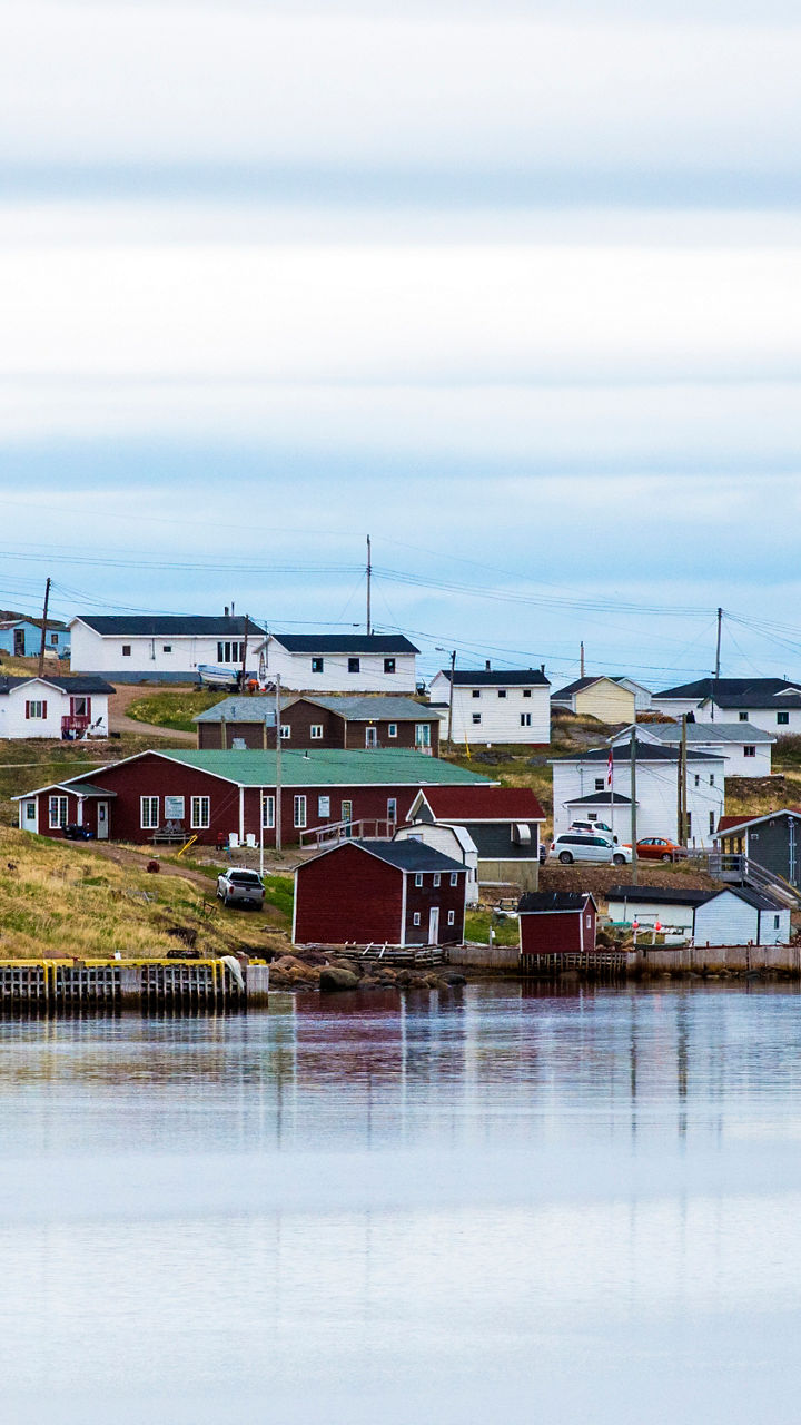 Scenic coastal village with colorful houses