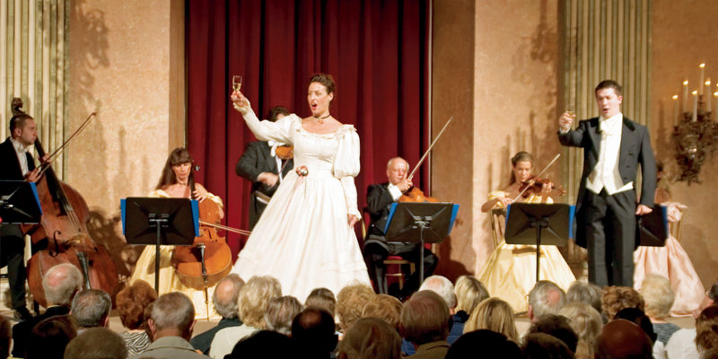 Opera singers performing with live orchestra