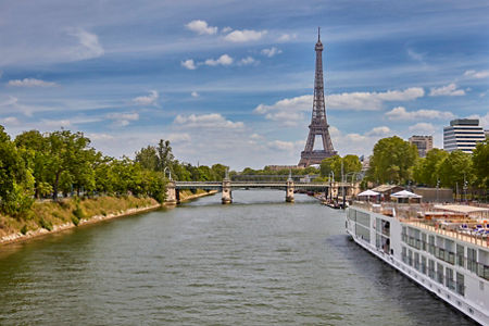 Eiffel Tower view with river cruise