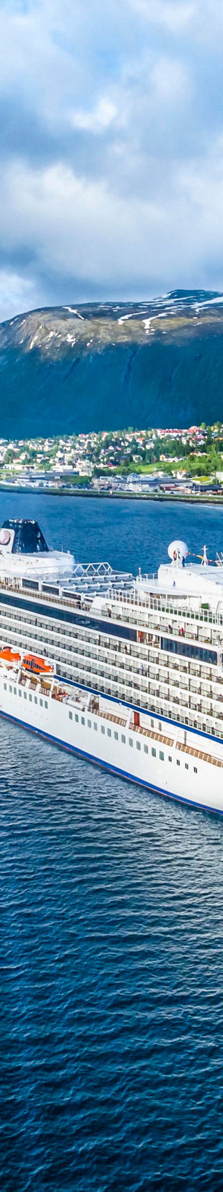 Luxury cruise ship in scenic fjord