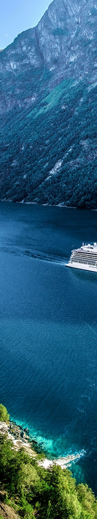 Cruise ship sailing through scenic fjord