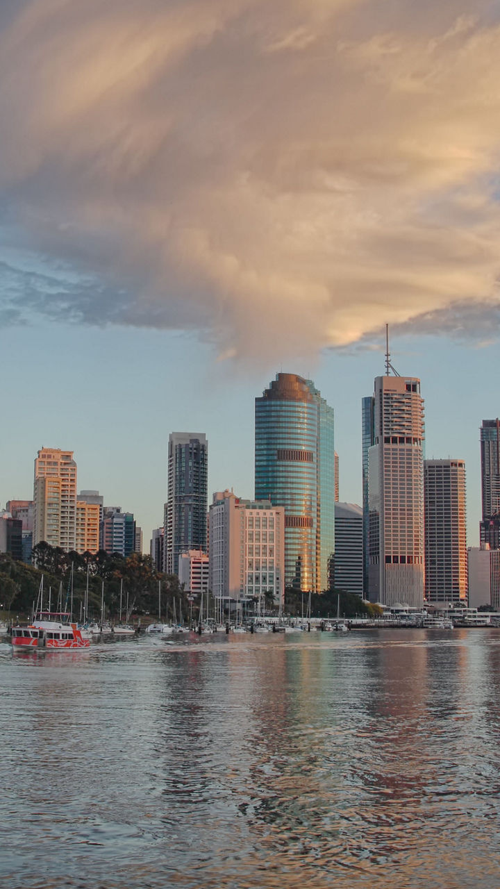 Brisbane city skyline at sunset