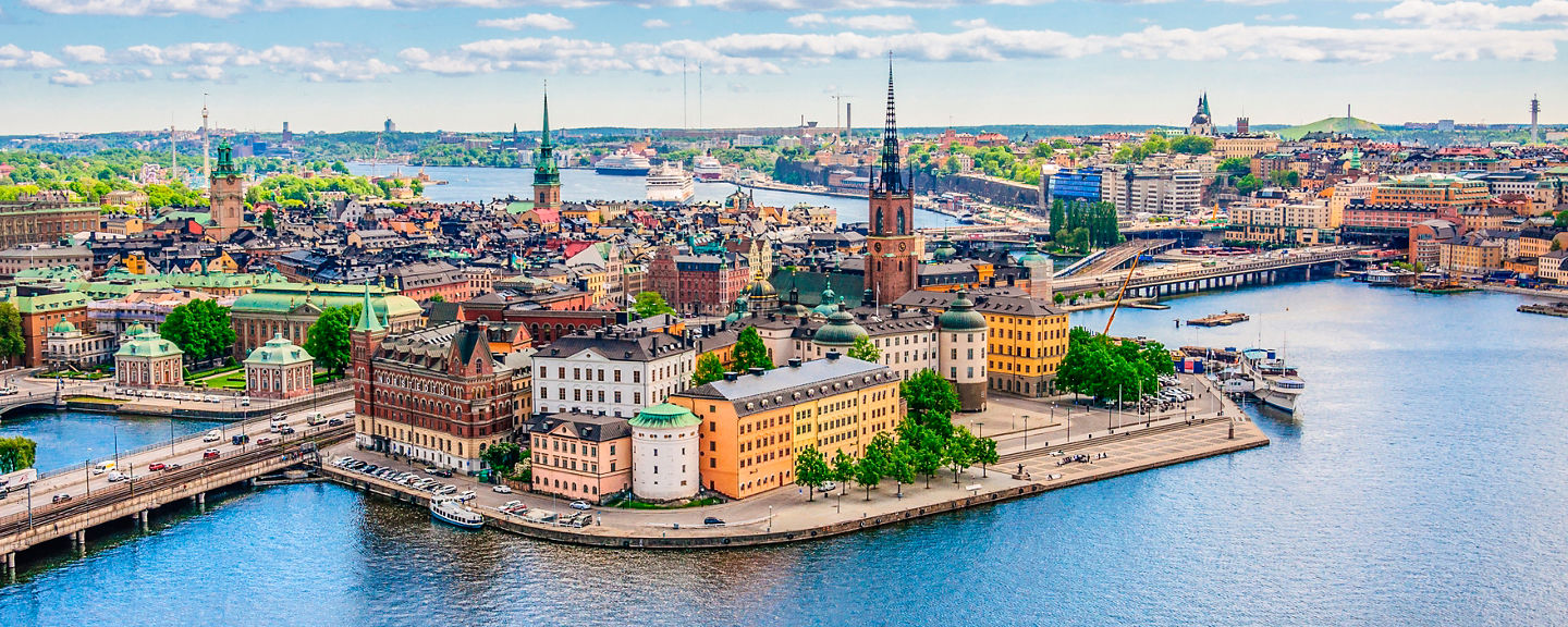 Scenic view of Stockholm cityscape and waterways