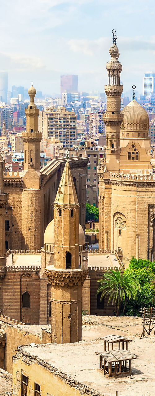Historic Cairo skyline with mosques