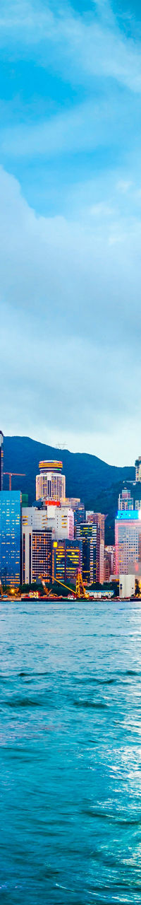 Panoramic view of Hong Kong skyline at dusk