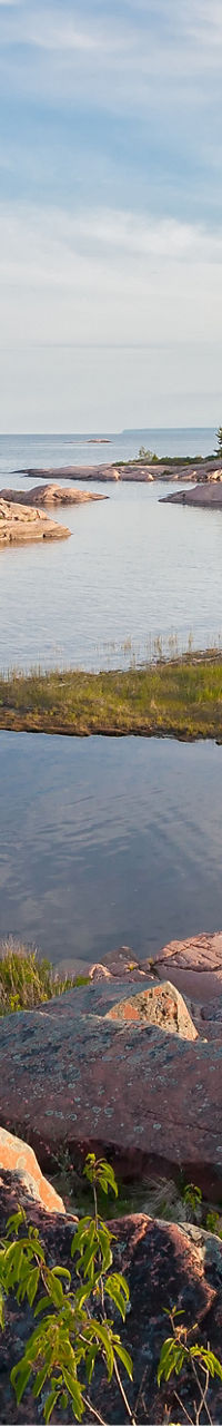 Scenic lake view with rocky islands