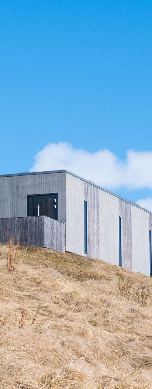 Modern hillside home with wooden facade