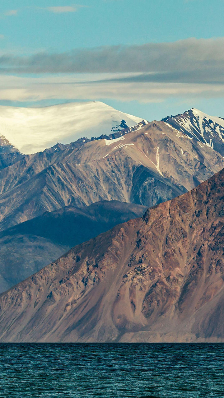 Scenic mountain range with snowy peaks