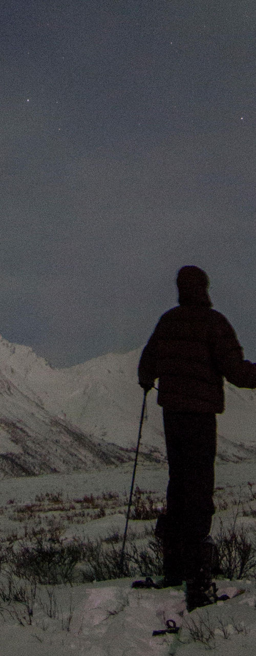 Person skiing under vibrant northern lights