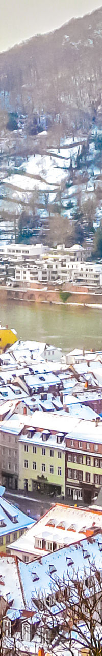 Snow-covered Heidelberg cityscape with river view