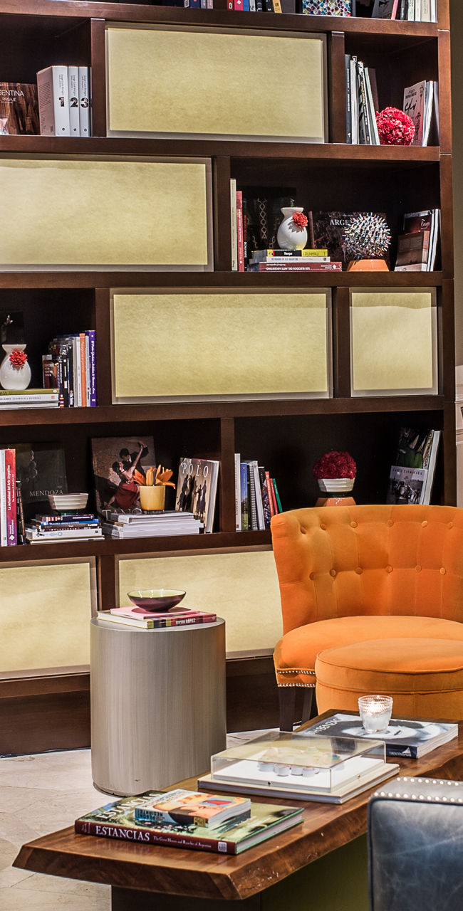 Elegant library lounge with cozy seating
