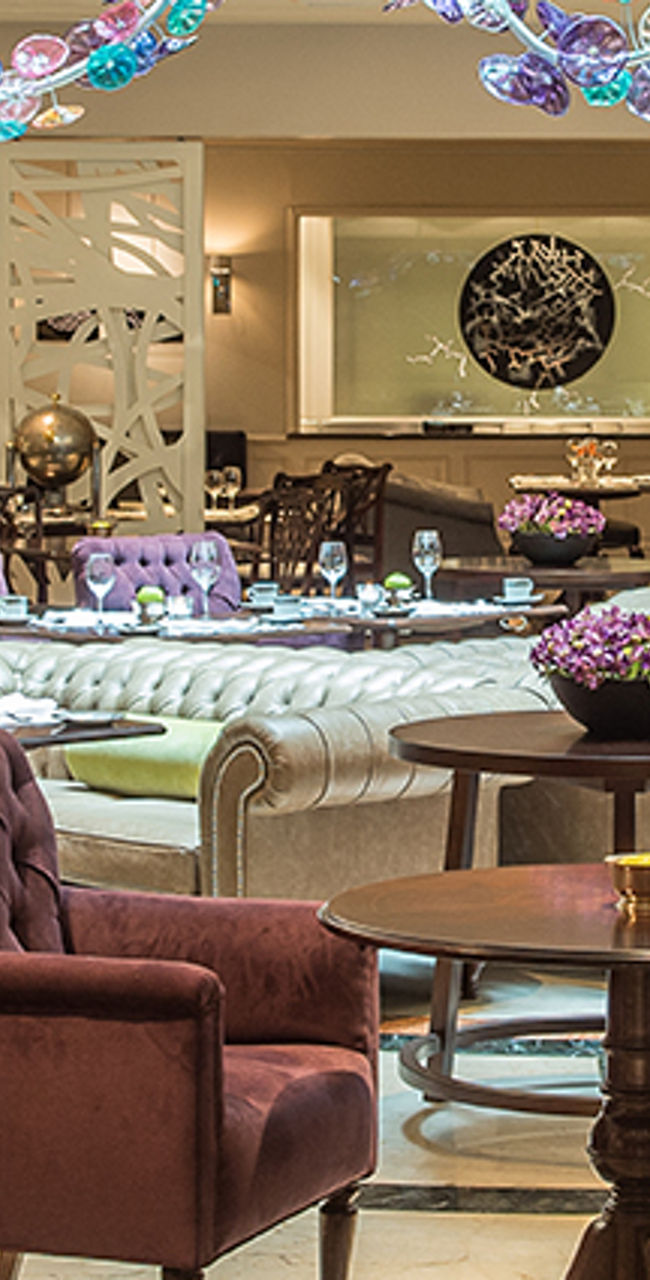 Elegant dining room with vibrant chandelier
