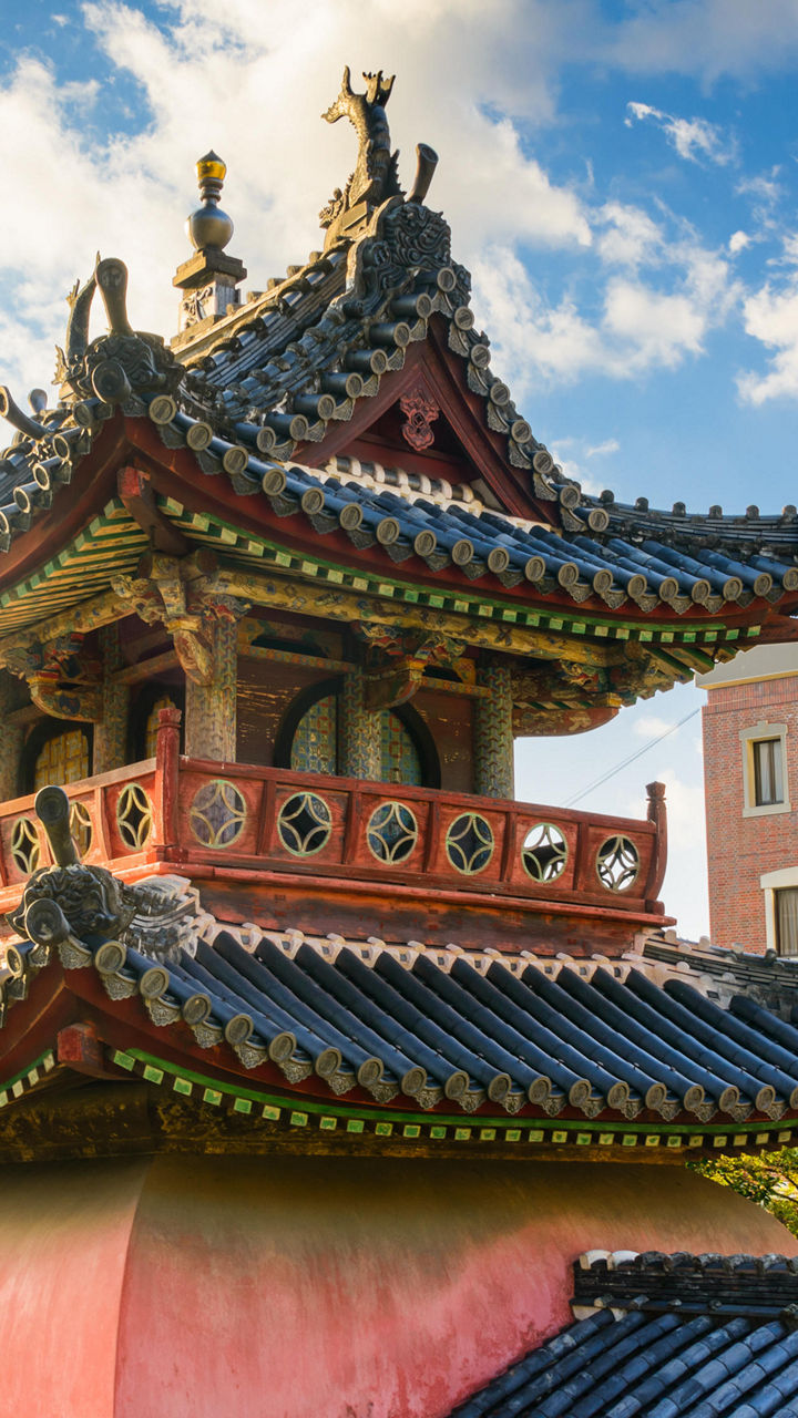 Traditional Chinese pagoda in urban setting