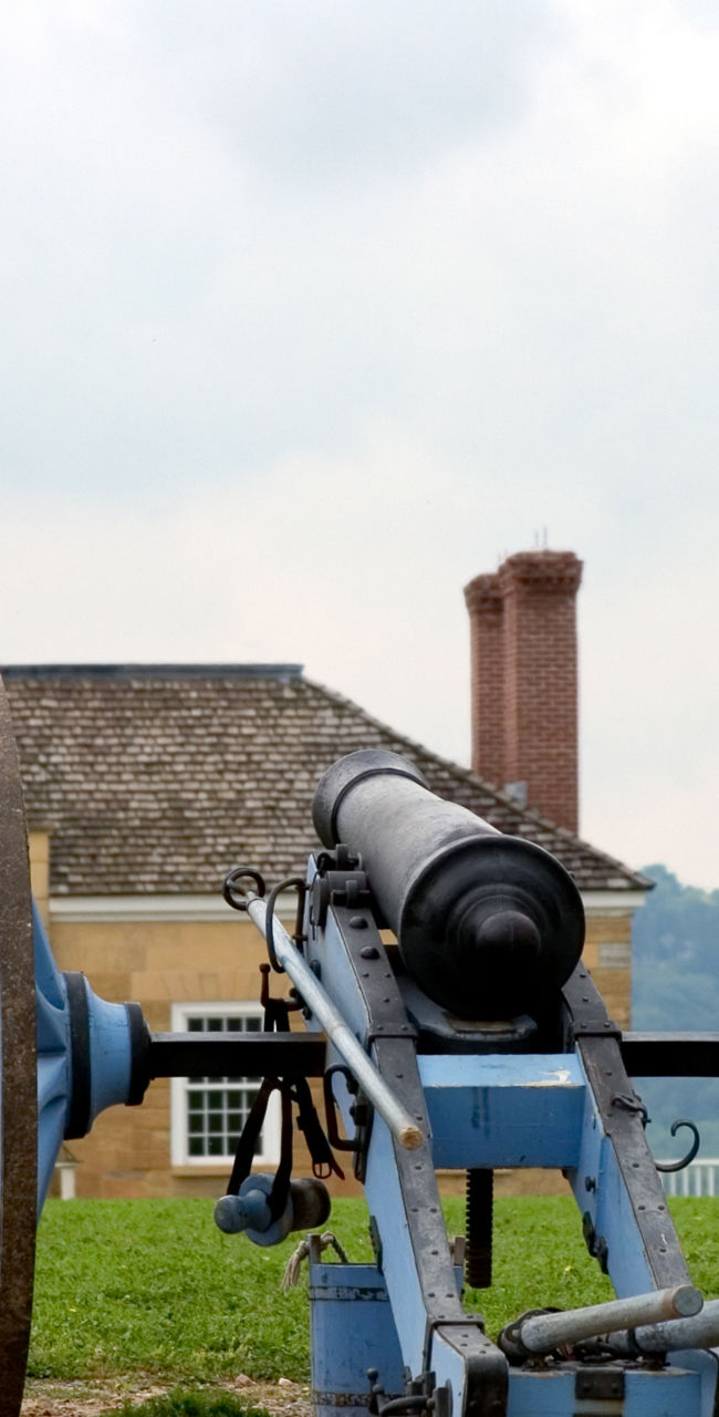 Historical reenactment with cannon and soldiers