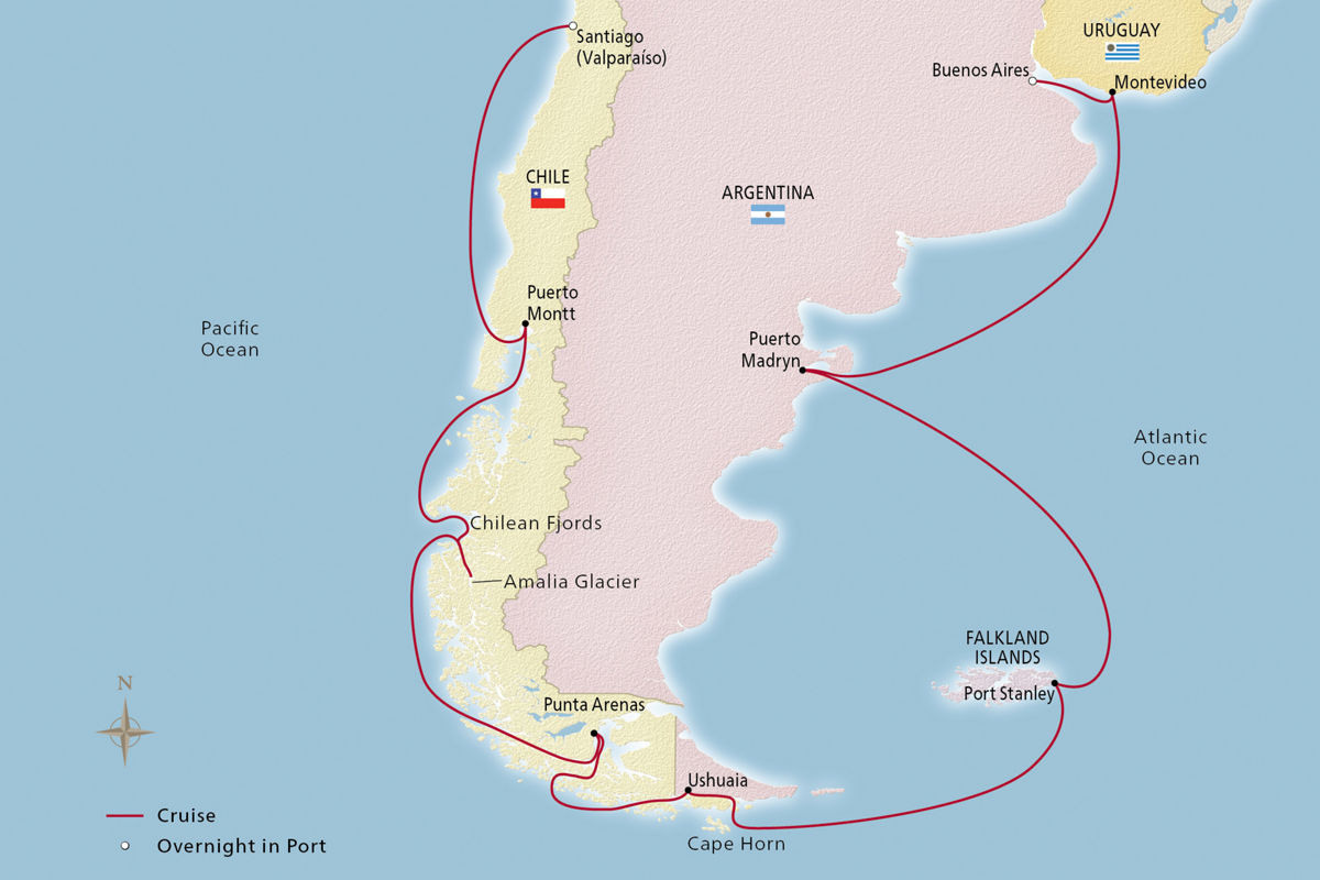 South America & the Chilean Fjords – route map