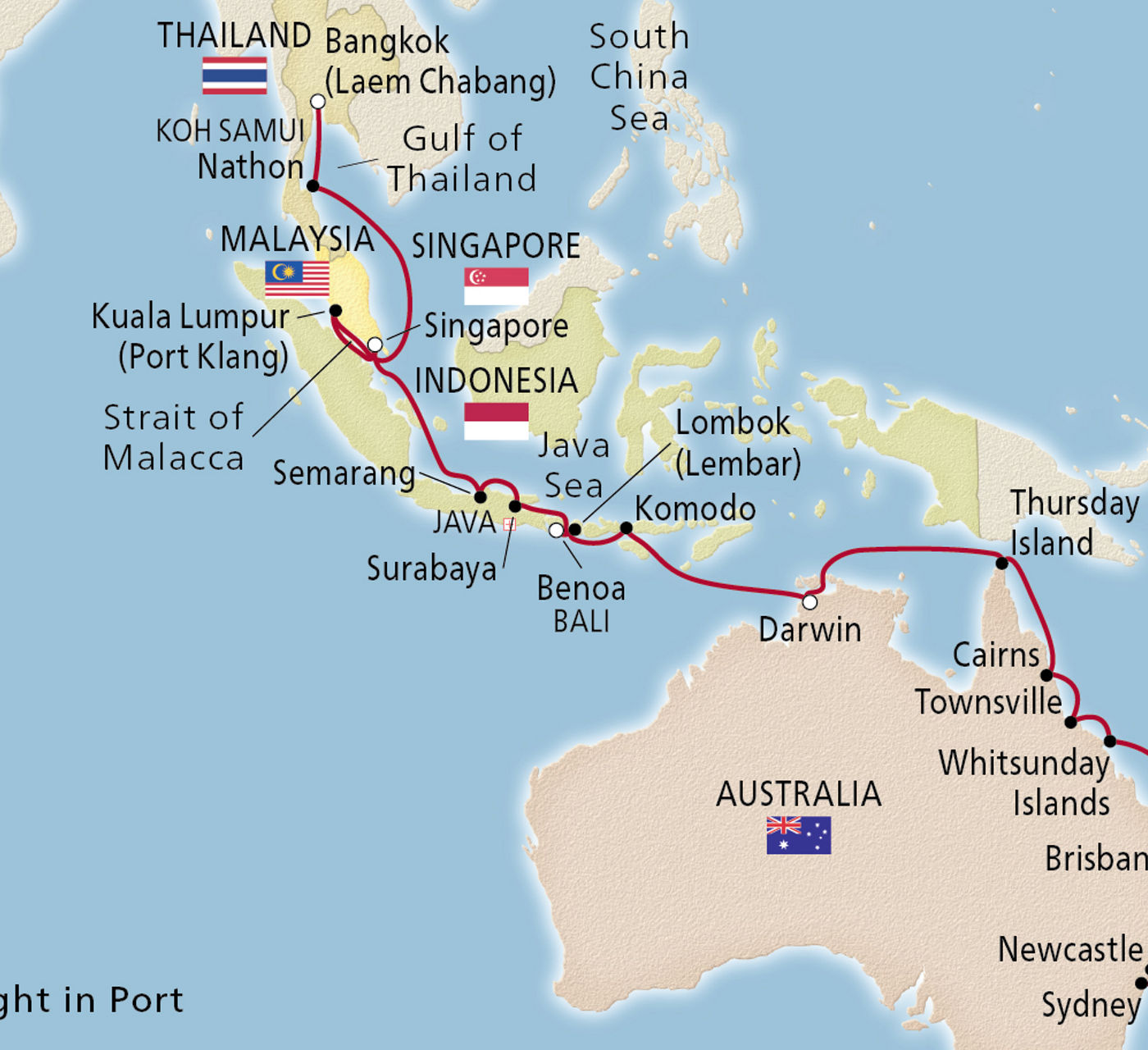 Map of South Pacific Sojourn itinerary