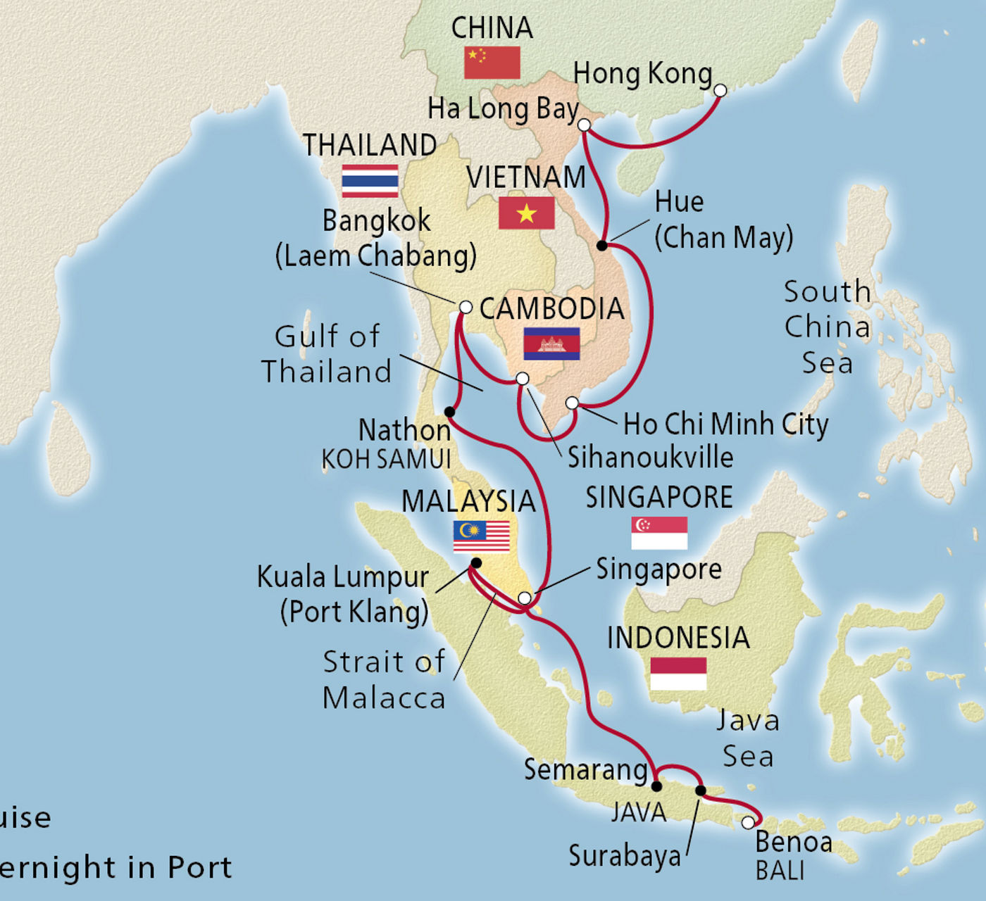 Map of Southeast Asia itinerary