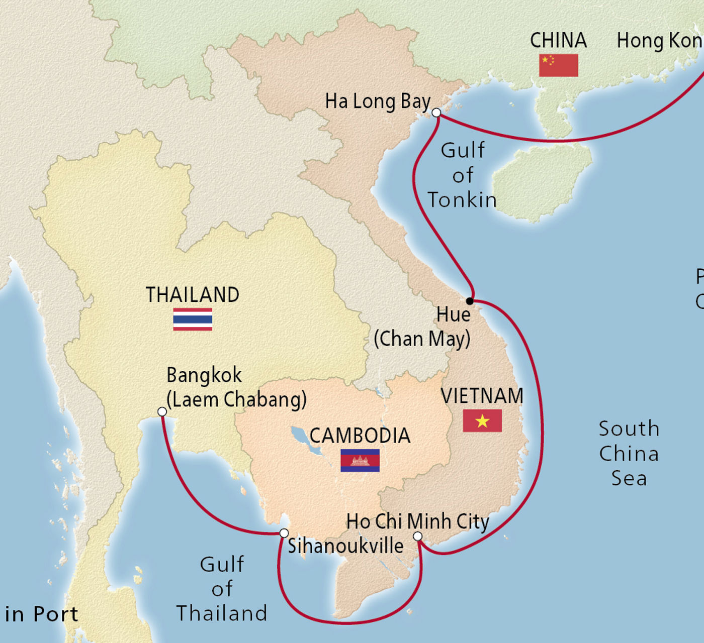 Map of Southeast Asia & Hong Kong itinerary