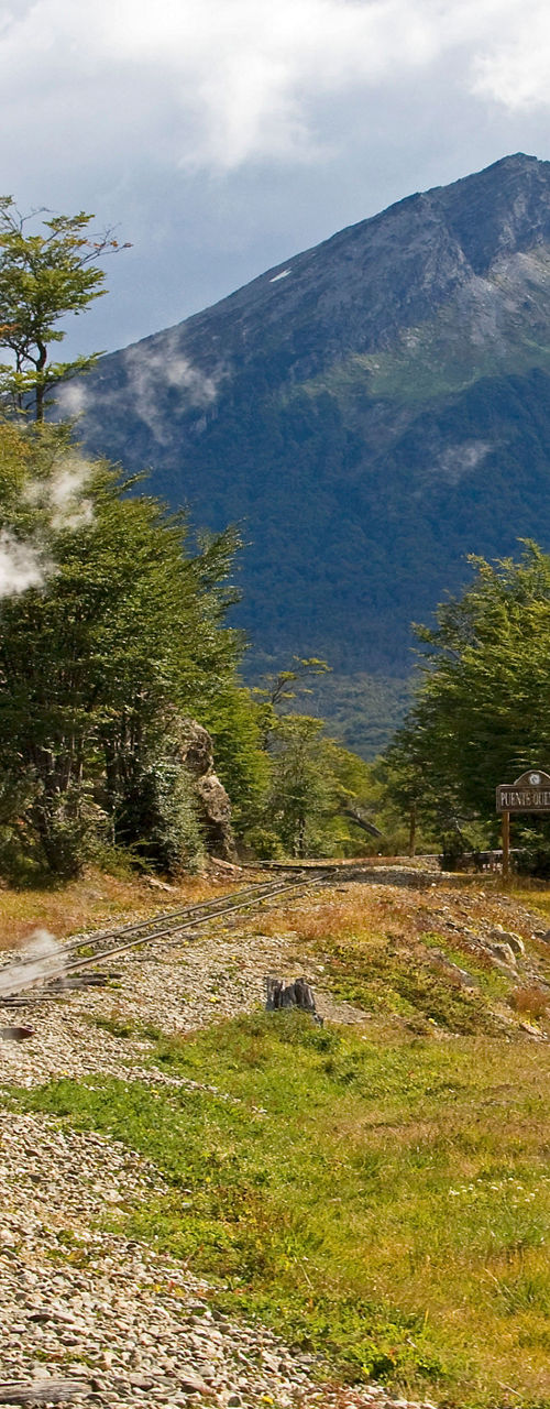Scenic train ride through lush valley