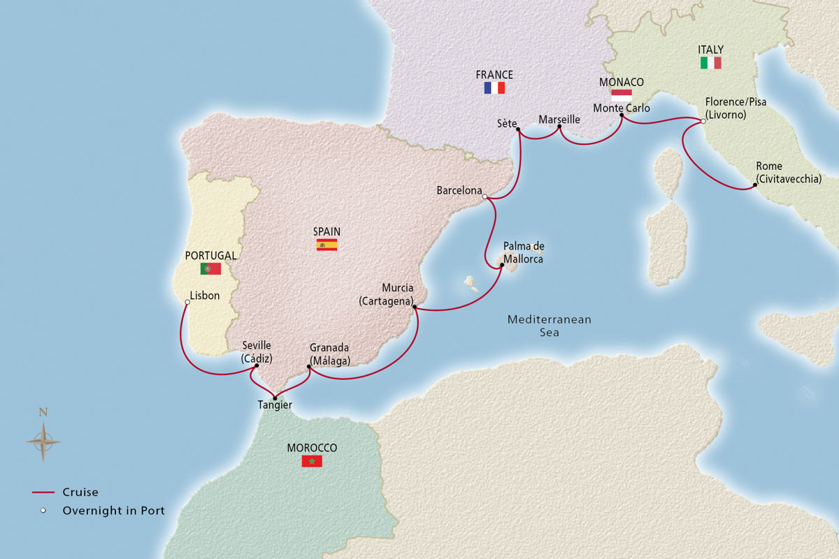 Spain, Portugal & the Mediterranean – route map
