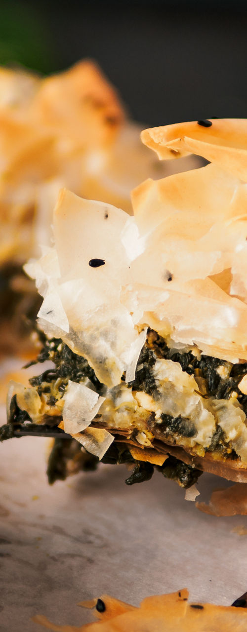 Golden spinach pastry with flaky crust