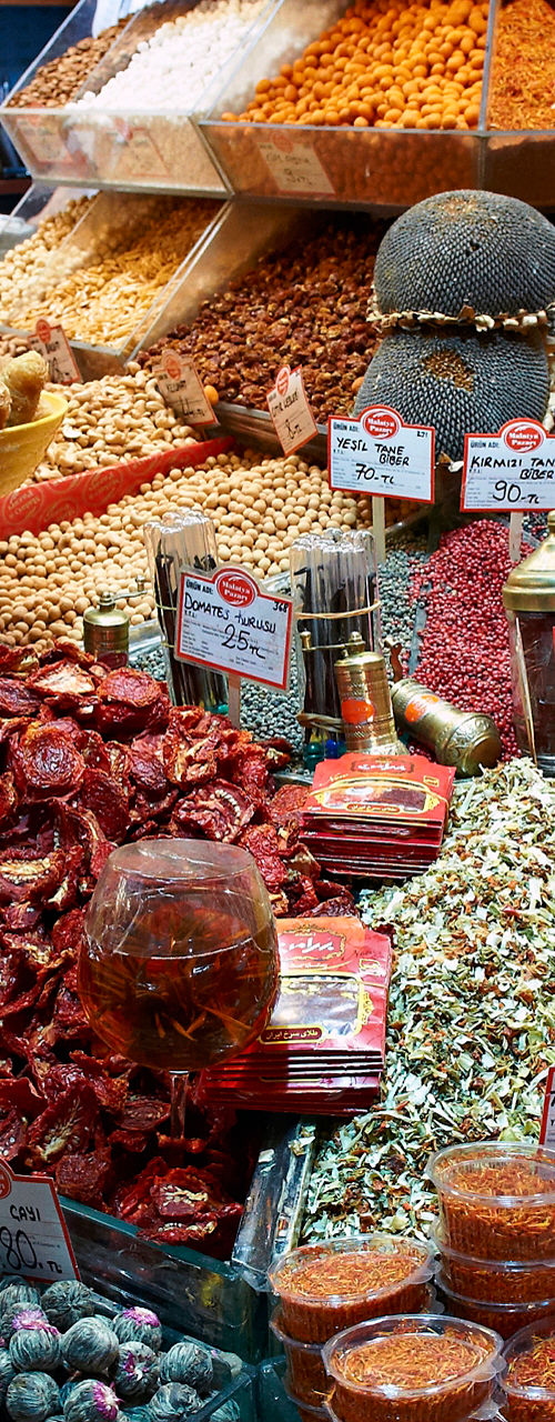 Colorful spice market with diverse ingredients