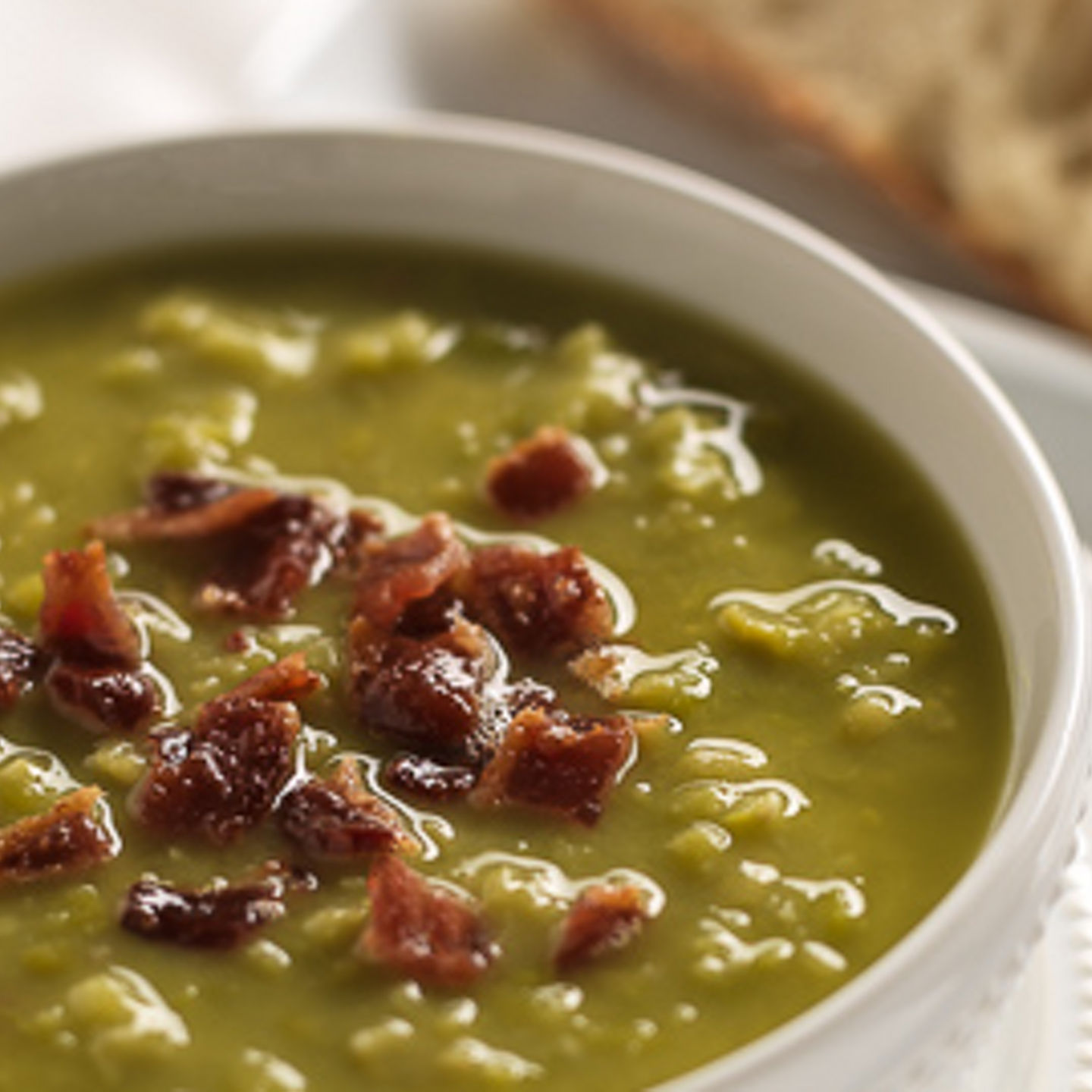Bowl of Split Pea Soup with Bread