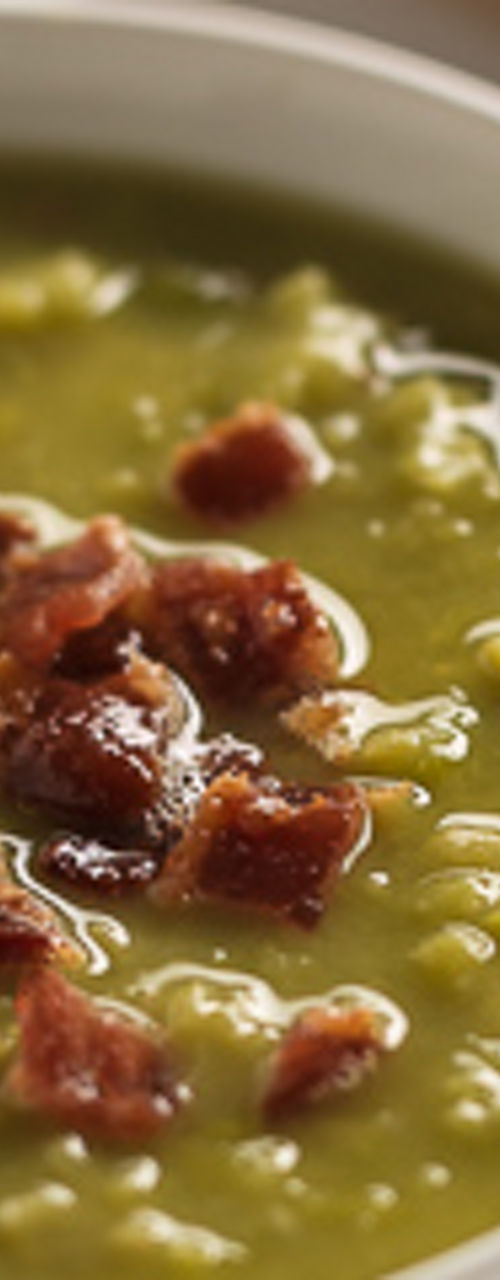 Bowl of Split Pea Soup with Bread