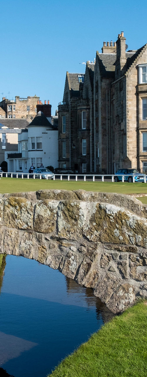 Historic golf course with stone bridge