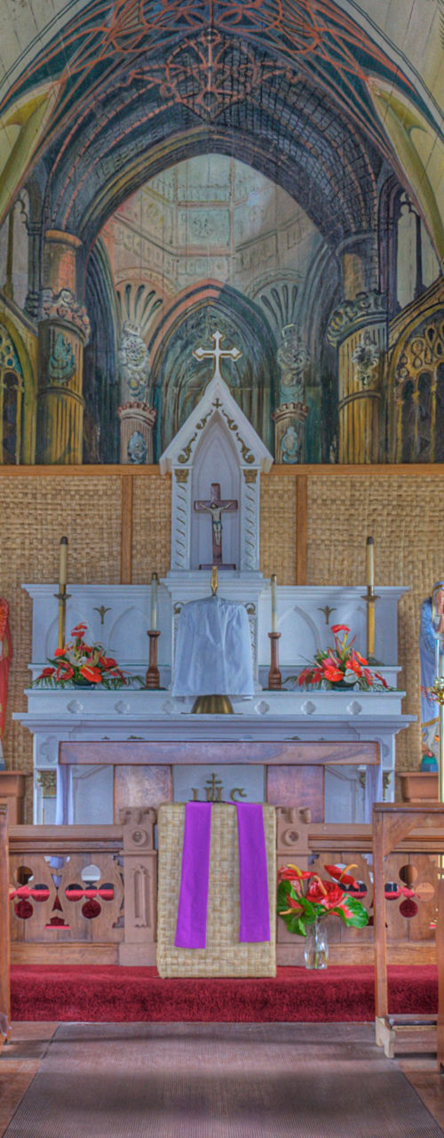 Vibrant church interior with painted murals