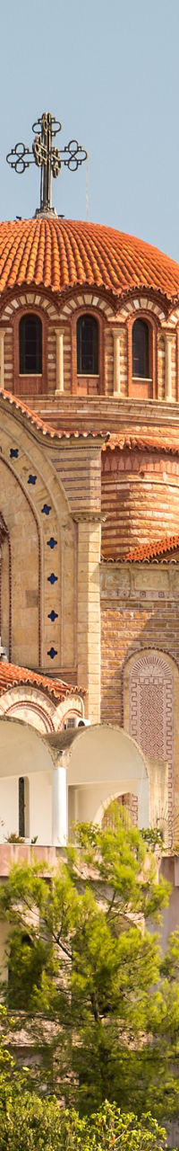 Historic Byzantine-style church on hillside