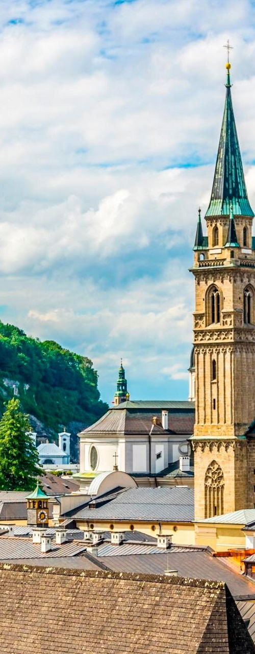 Historic Salzburg cityscape with church towers