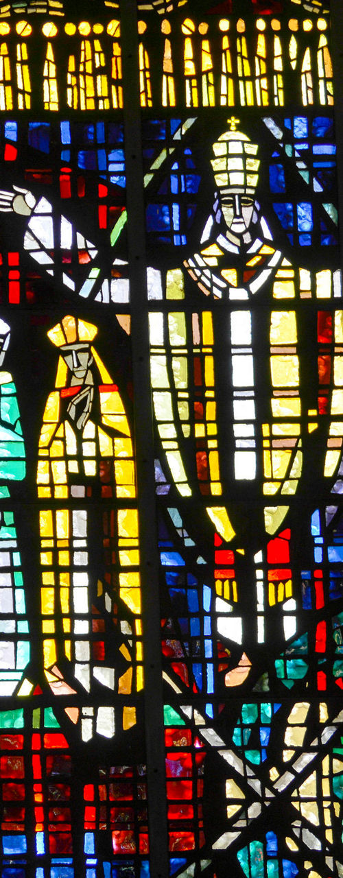 Colorful stained glass depicting religious figures