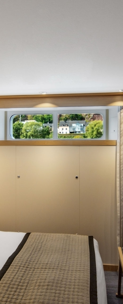 Modern hotel room with scenic view