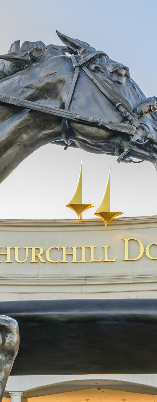 Churchill Downs statue with jockey and horse