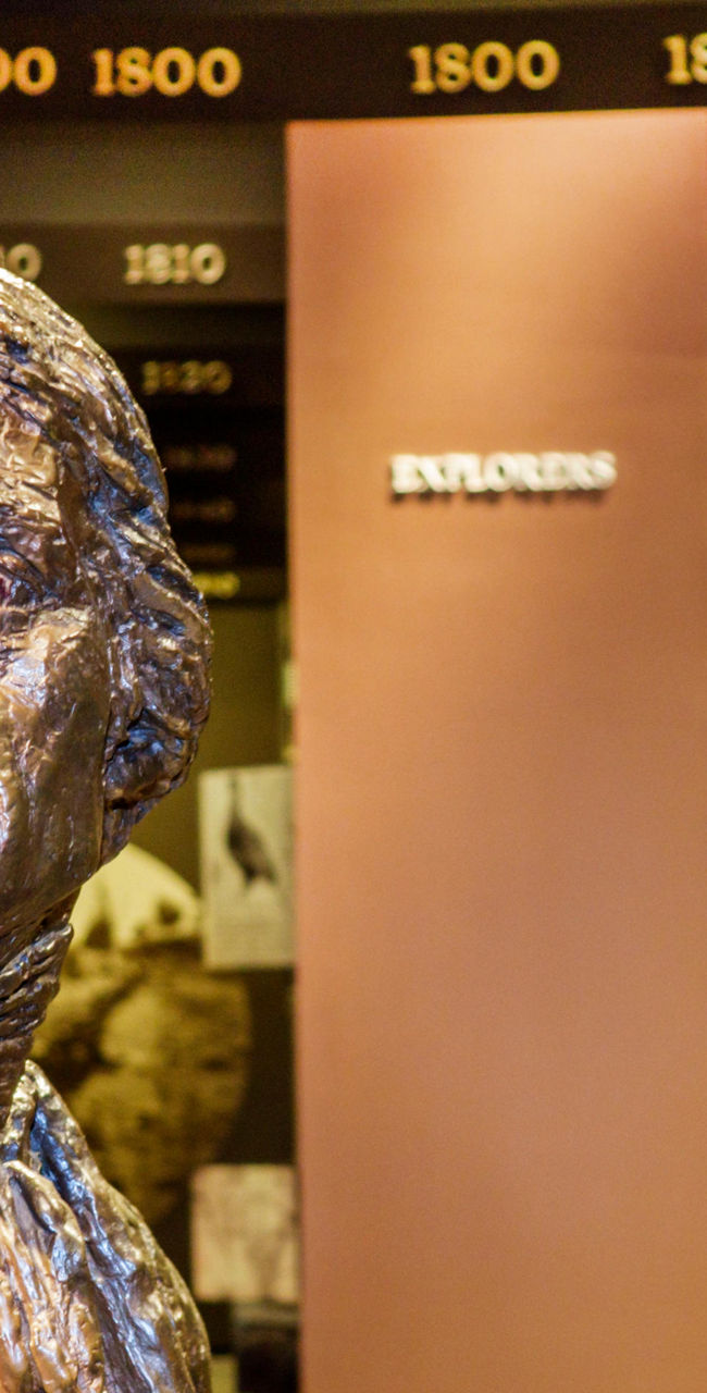 Historical exhibit with bronze statue