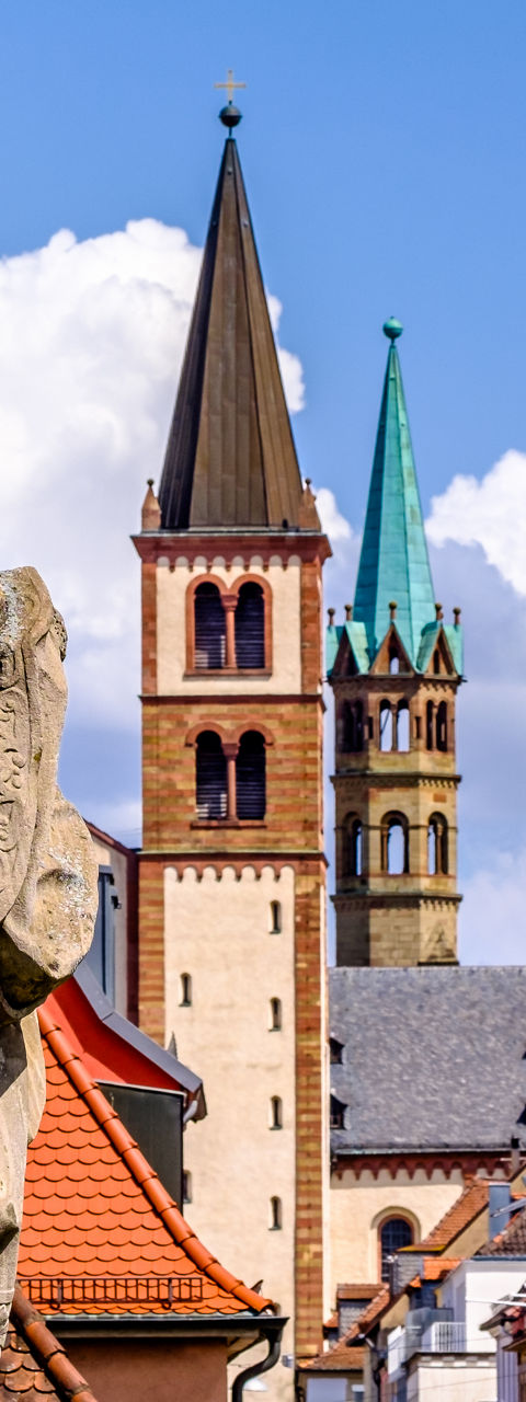 Historic statue with European townscape