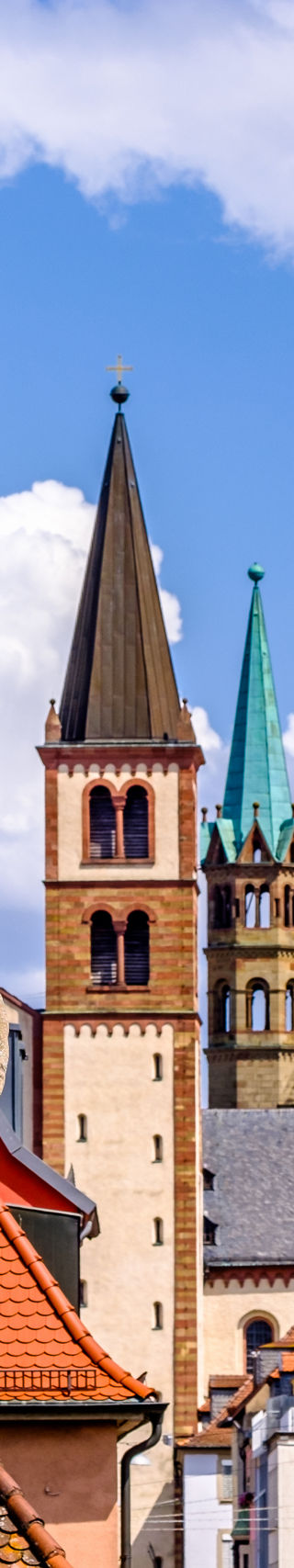 Historic statue with European townscape