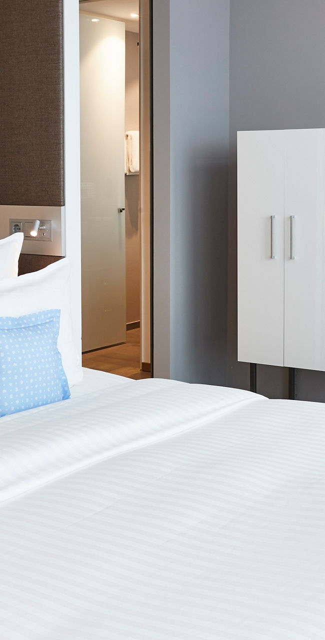 Modern hotel room with minimalist decor