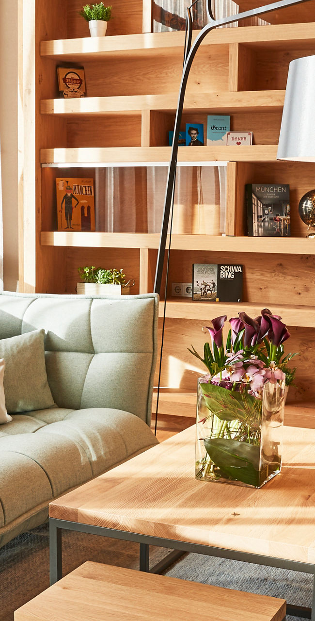 Modern lounge with cozy seating and decor