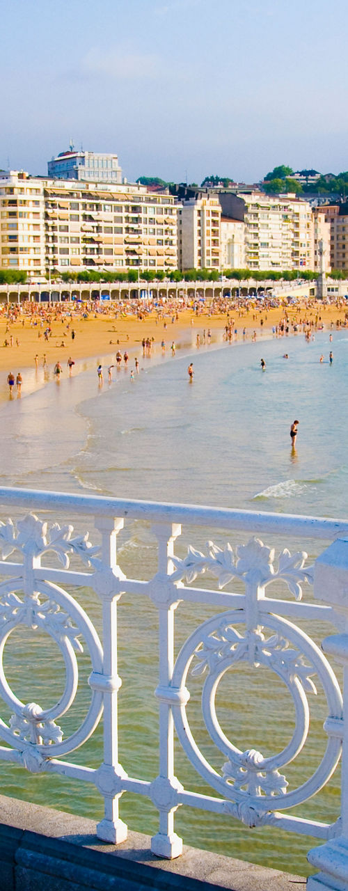 Beachfront view with ornate railing