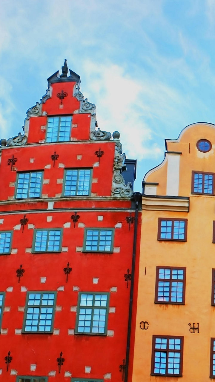 Colorful historic buildings under blue sky