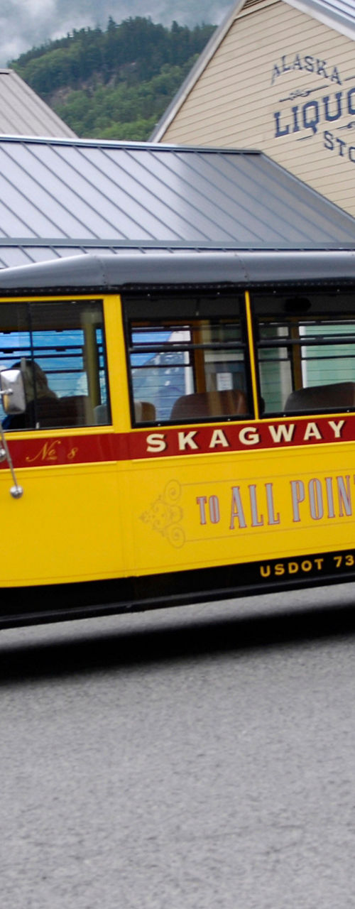 Yellow Skagway Alaska Street Car in Town