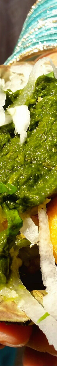 Street food served in leaf bowl