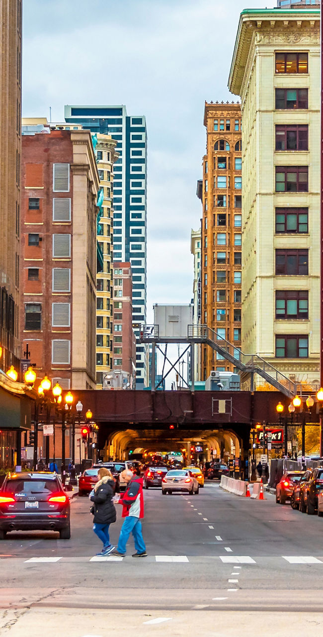 Urban street view with city architecture