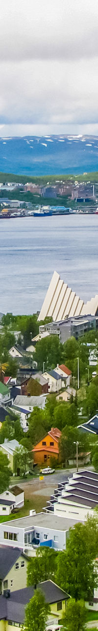Scenic coastal town with Arctic Cathedral