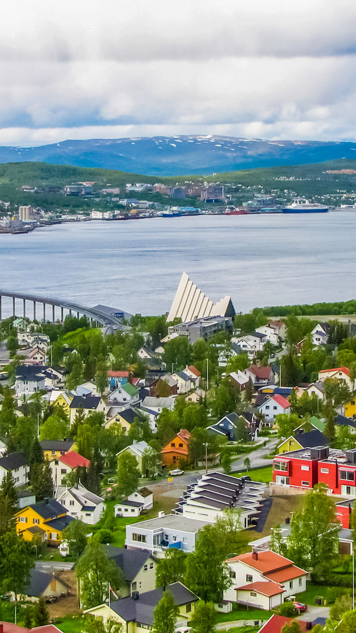 Scenic coastal town with Arctic Cathedral