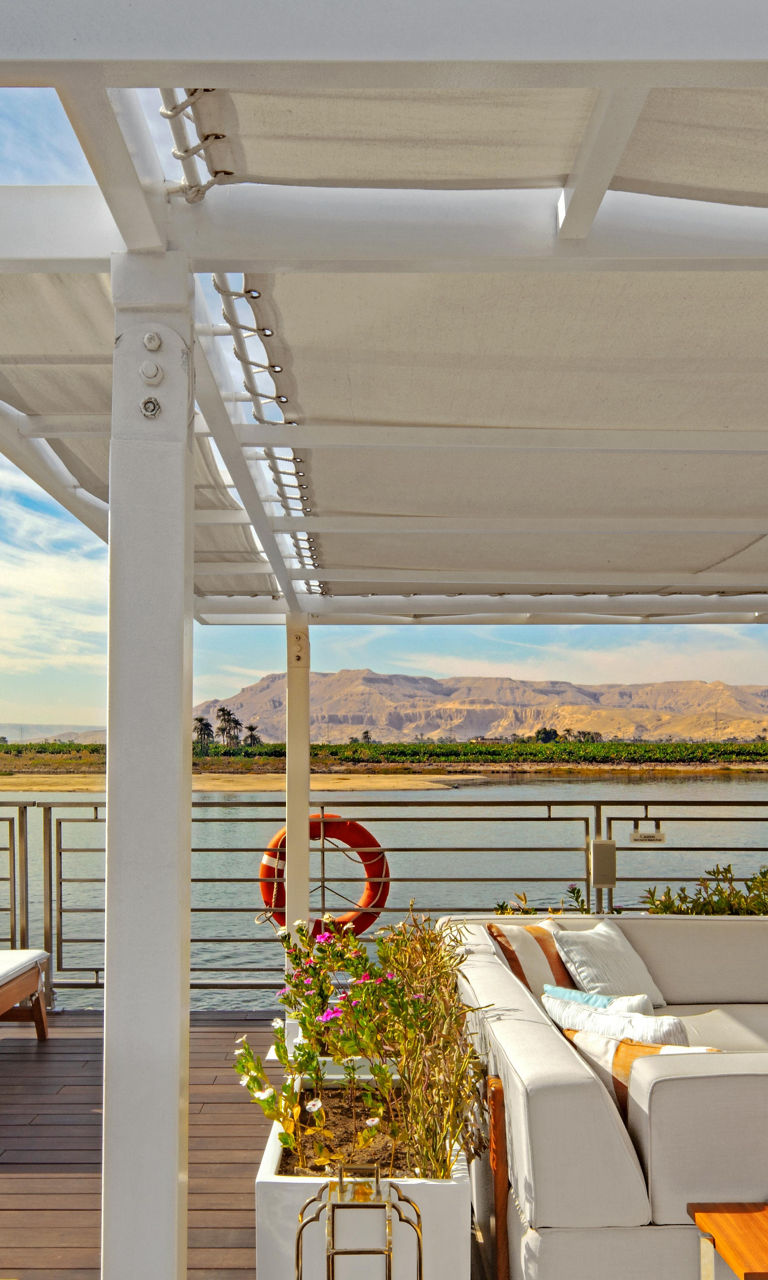 Luxury outdoor deck with river view