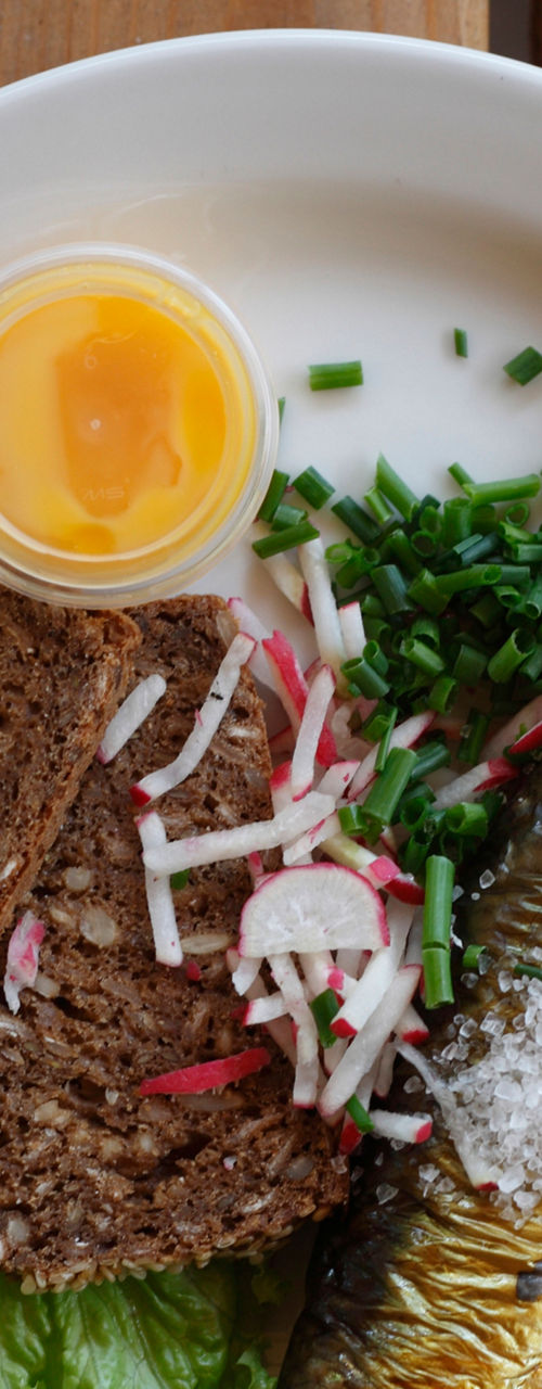 Rustic fish platter with rye bread
