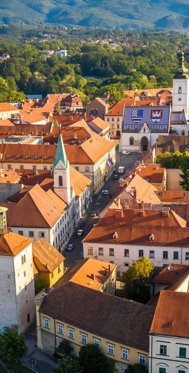 Scenic aerial view of historic European town